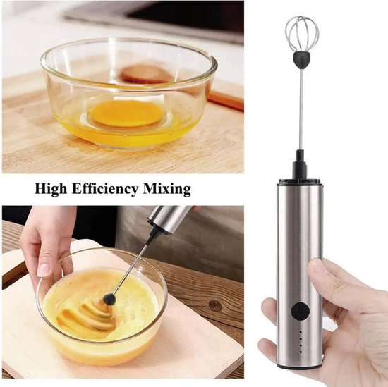 Elektrische melkopschuimer, oplaadbaar, USB-interface, mini handmixer met dubbele mengkoppen, roestvrijstalen mixer. van Merkloos — afbeelding 5