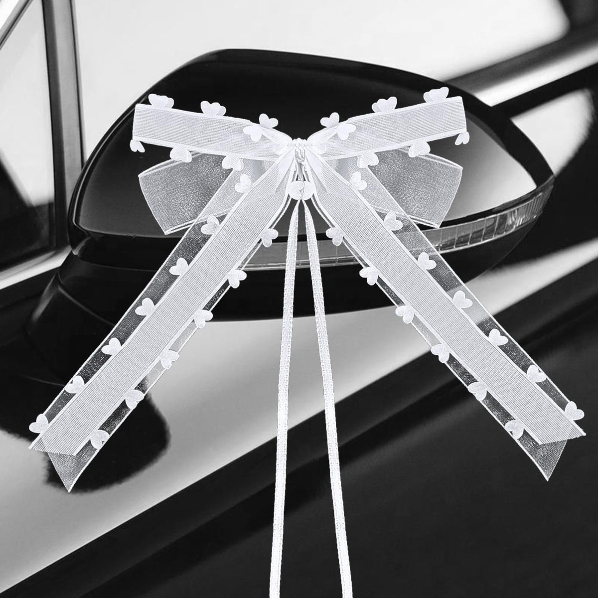 Smoakez - Car Bows - Organza Auto Versiering - Wit - Huwelijksdecoratie - Feestelijke Gelegenheden - Antenne Bogen - Geschikt voor Bruiloft en Verj...