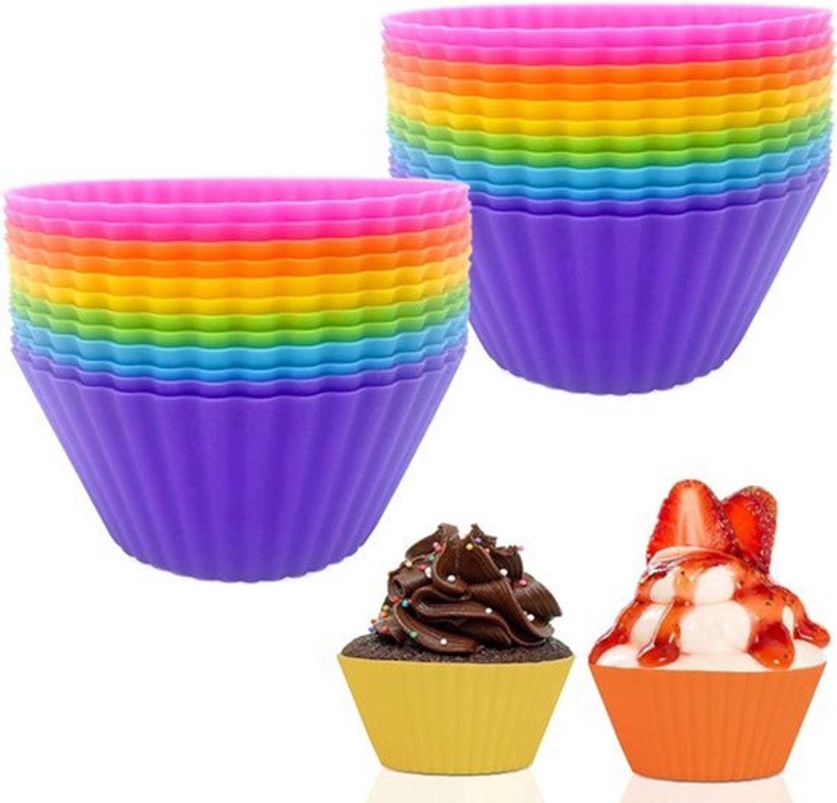 24 stuks herbruikbare siliconen muffinvormen - 6 kleuren