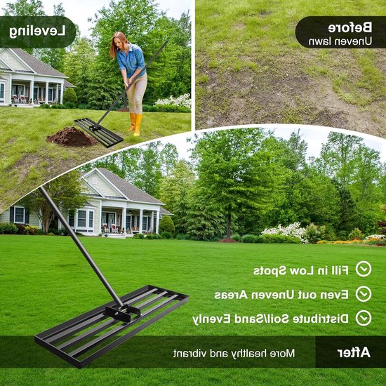 Robuuste Hark voor het Egaliseren van Grond, Verstelbare Handgreep, Tuin en Binnenplaats, 75 x 25 cm, Lengte 213 cm, Tuinaccessoire voor Efficiënt Werk — afbeelding 3