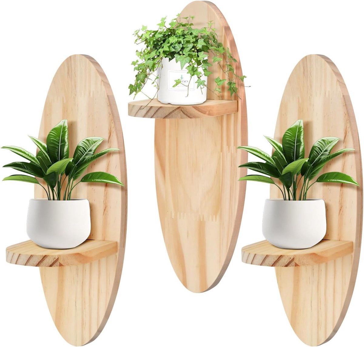 Set van 3 Houten Wandplanken, Decoratieve Zwevende Planken voor Muurdecoratie, Ideaal voor Planten en Opbergruimte in Woonkamer, Slaapkamer en Hal