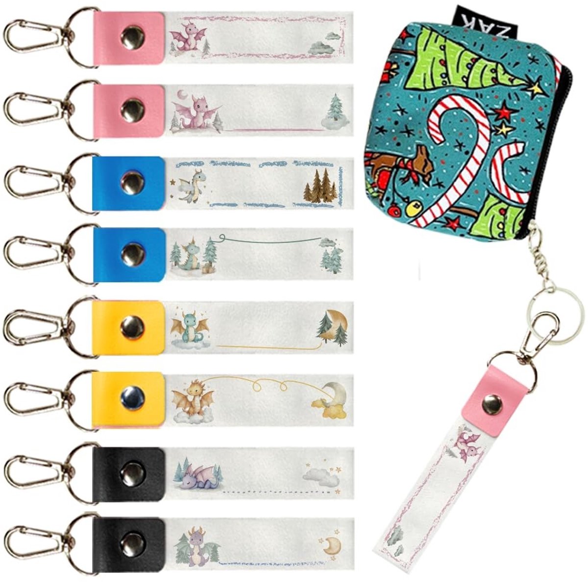 Smoakez - Sleutelhangers met Naamlabels - Drakenmotief - PU-leer en Katoen - 13 x 2 cm - Haken voor Rugzakken - Creatieve Labeling - Handig voor Ki...
