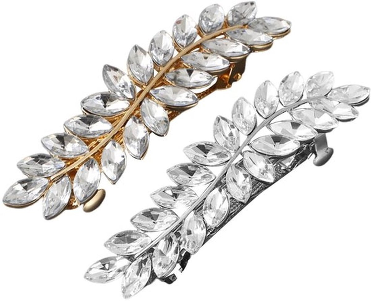 2 Stuks Diamant Blad Haarspelden - Elegante Haaraccessoires - Goud en Zilver - 7,5 x 2 cm