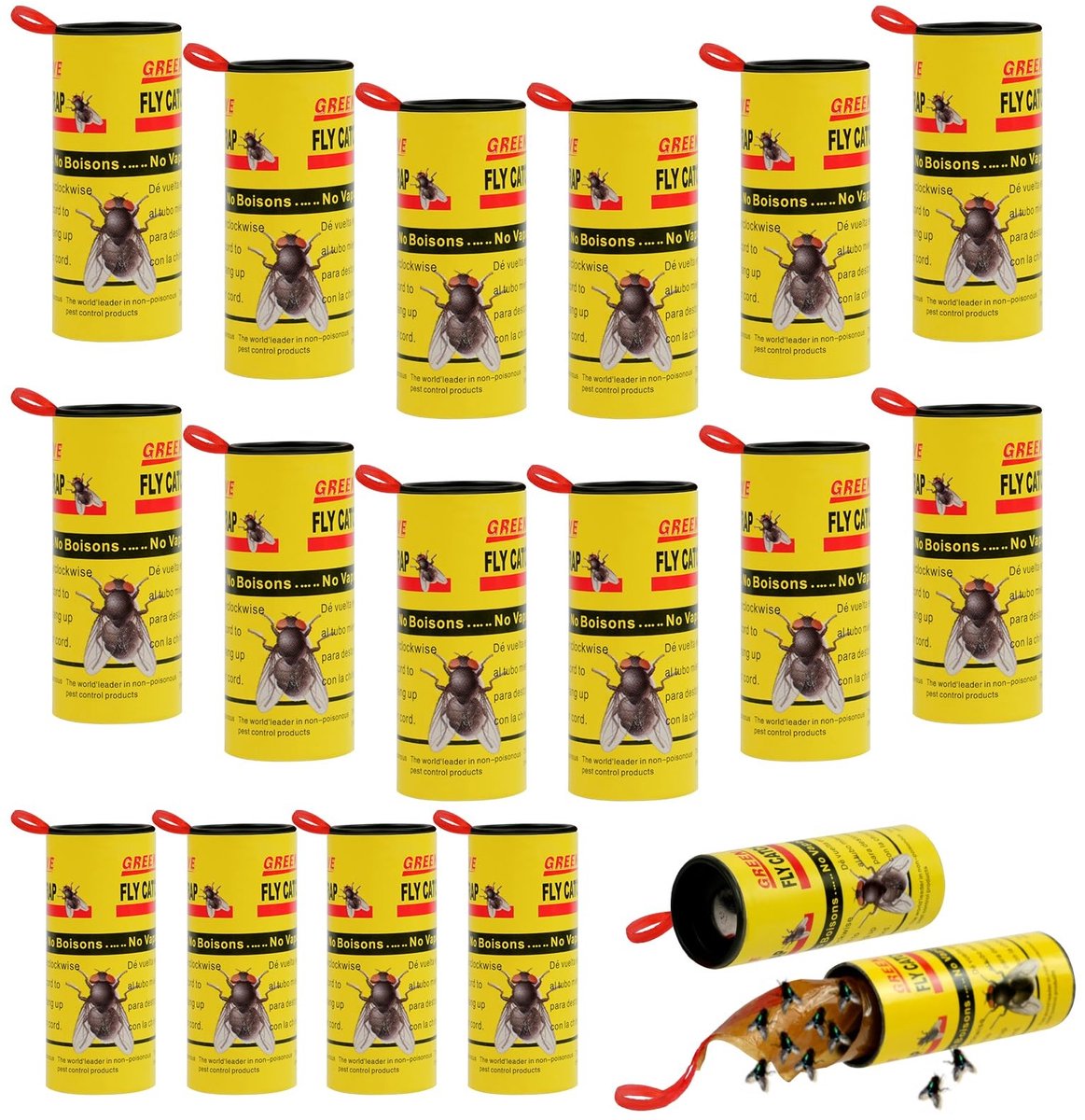 Dailygoods - Vliegenmepper - Vliegenvallen - Effectieve lijmval voor vliegen - 18 kleverige rollen - Geschikt voor binnen en buiten - Vliegende insect