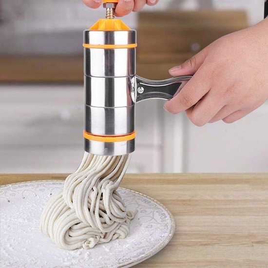 Livia home - Noedelmachine - Handmatige Noedelmaker - Gezond en Duurzaam - Zilver - 7 Vervangbare Vormkoppen - Voor Thuisgebruik - Geschikt voor Famil van Livia Home — afbeelding 4