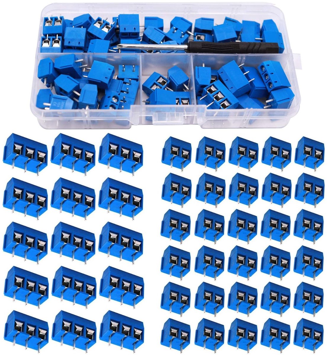 80pcs 5mm 2/3 Pin PCB Mount Schroefklem Connector Blauw