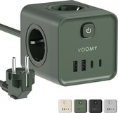 Voomy Stekkerdoos - 20W Snellader - USB-C & USB-A - 4 Stopcontacten - Aan/uit Schakelaar - 2M Verlengsnoer - Overspanningsbeveiliging - Groen