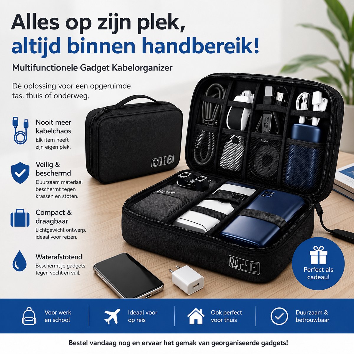 Multifunctionele Gadget Kabelorganizer Nylon Kabel Organizer voor Elektronische Accessoires -E&E Travel Pack- Compact Stijlvol en Duurzaam-Drie-/Enkel-laags Reisbare Draagbare Digitale Opbergzak HDD Powerbank organizer Zwart Reizen-Vakantie-Tas 2026