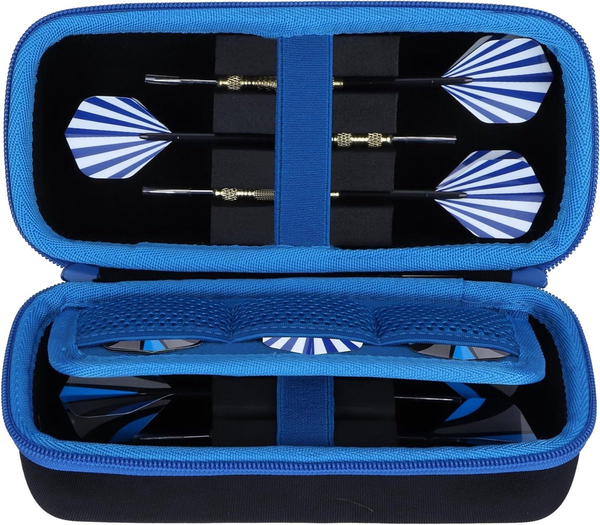 Dartcase voor Stalen en Soft Tip Darts met Opbergtubes en Vakken voor Vleugels, Punten en Schachten, Zwart en Blauw, Geschikt voor 6 Darts