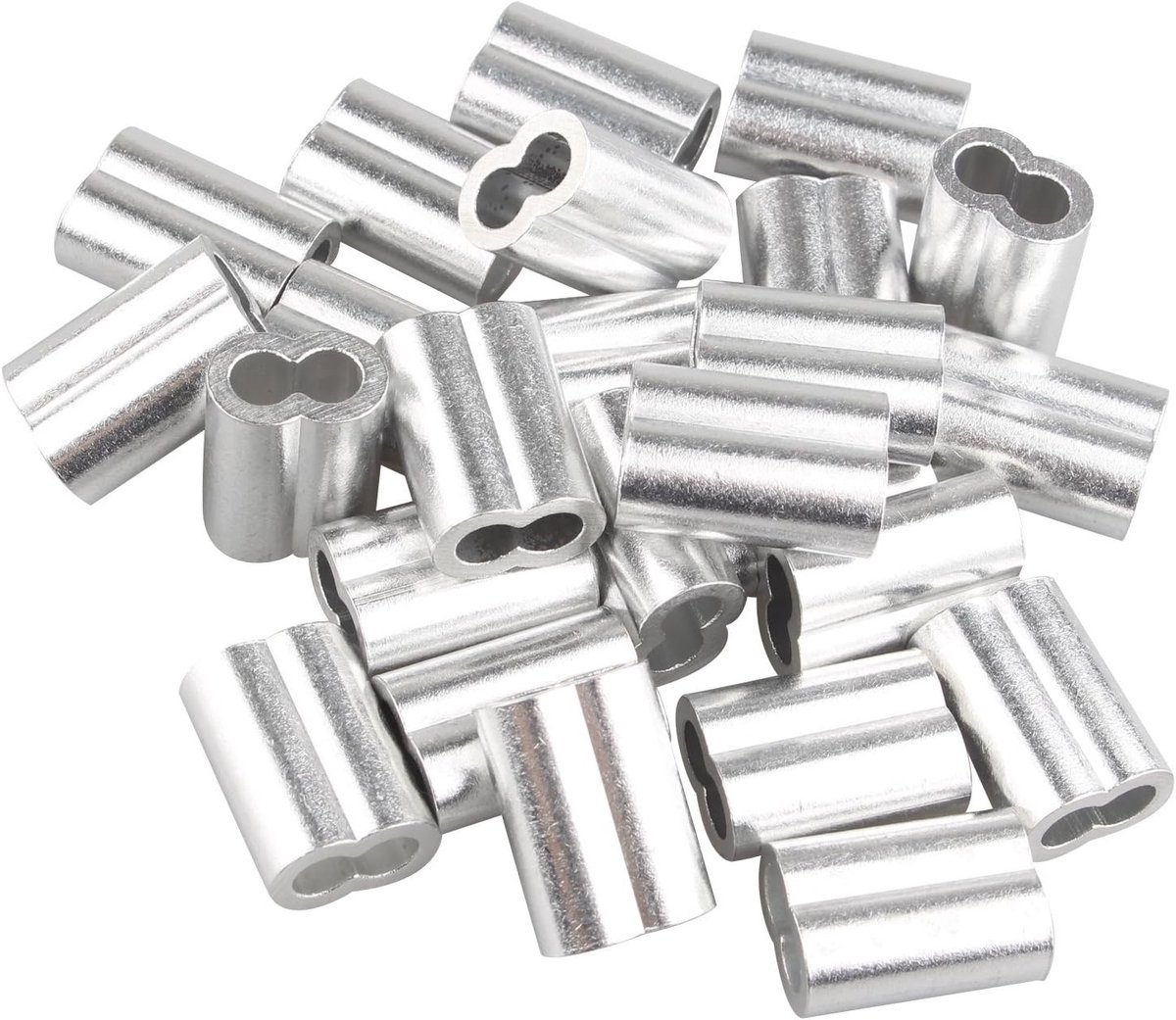 Allecto - Aluminium Kabelklemmen - Kabelbevestiging - Dubbele Klemmen - Zilverkleurig - Draadkabel - 25 stuks - Geschikt voor 5mm Kabel Rope