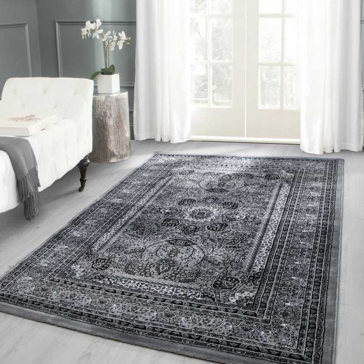 TapisTrend Oosters tapijt Zwart-Grijs-Wit 80x150 cm Marrakesh Oosterse Klassieke 0207