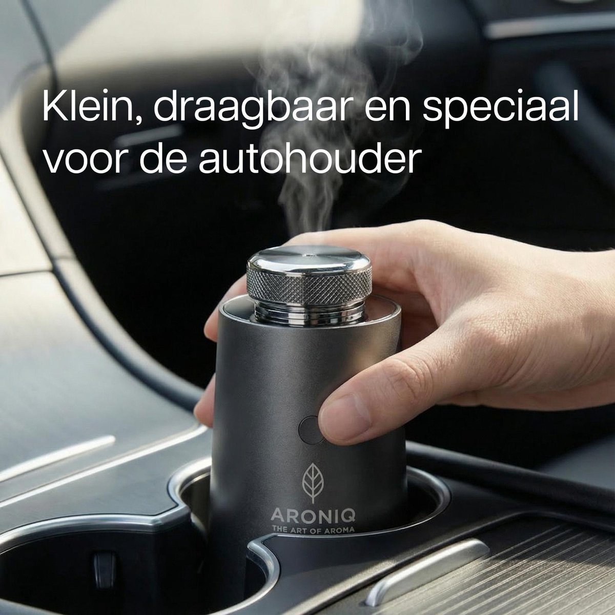 ARONIQ Luxe Aluminium Aroma Diffuser – Waterloos & Draadloos – Ambient light & Smart App – Aromatherapie Geurverspreider Auto & Huis – Trillingssensor – Incl. Signature Fragrance (Etherische Olie) – Moonstone Grey — cadeau in Cadeau-ideeën - foto 3