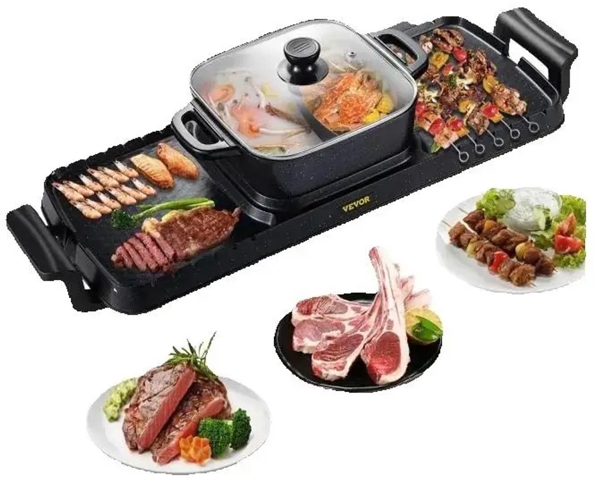LUMÈ STORE 2-in-1 Elektrische Barbecue & Hot Pot – Gourmet - Koreaanse Grill – 2400W – Anti-aanbak – Dubbele Temperatuur – Zwart