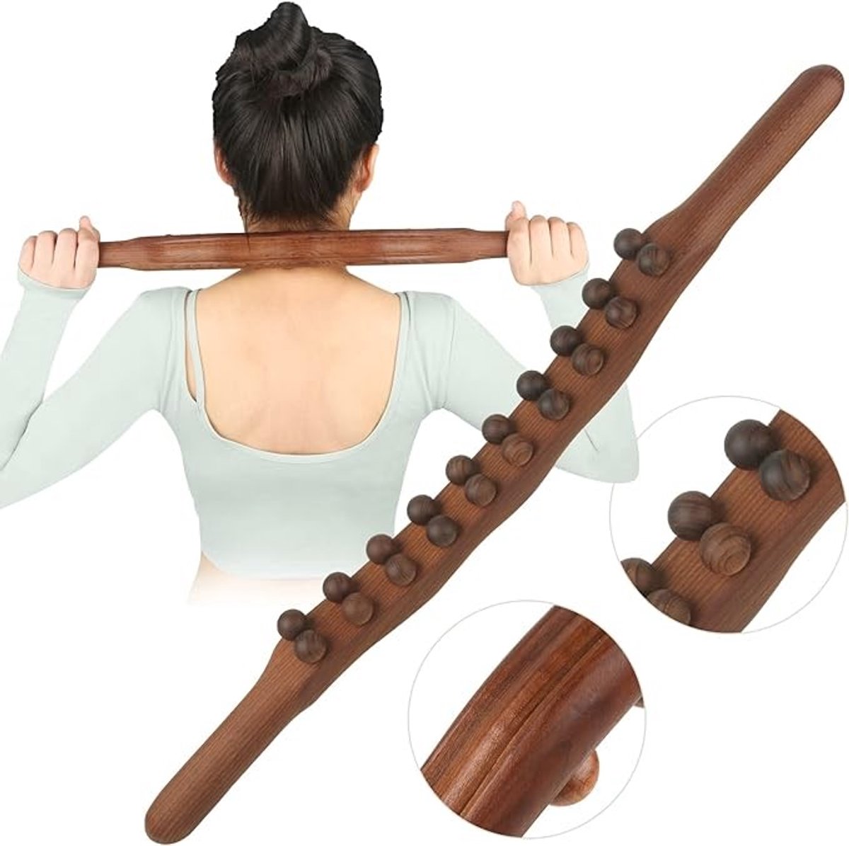 Houten massage roller met 20 kralen voor lichaamsmassage en spierontspanning