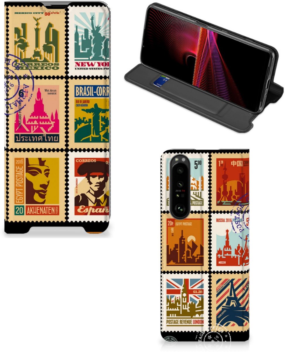 Standcase Hoesje voor Sony Xperia 1 III Book Cover Postzegels