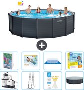 Piscine Intex Ronde Graphite Gray Panel - 478 x 124 cm - Comprend Pompe - Échelle - Bâche de sol - Bâche de protection - Lit de salon - Pack d'entretien - 9 pièces