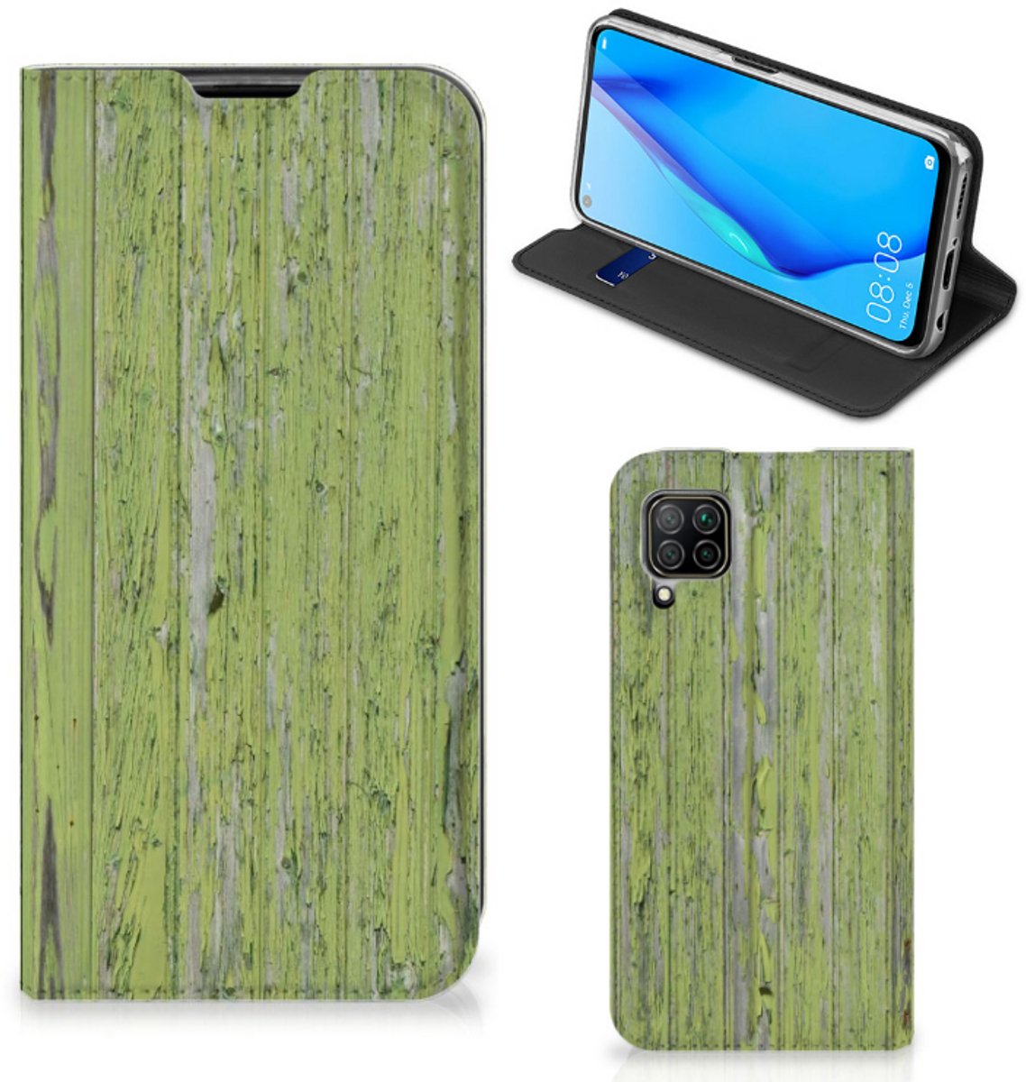 Huawei P40 Lite Book Wallet Case Green Wood