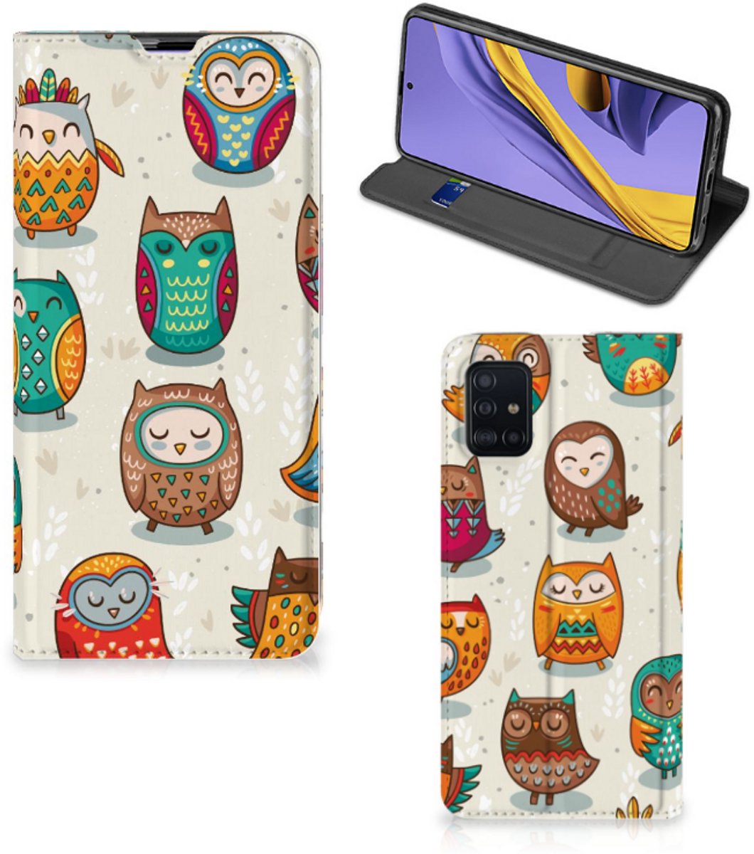 Book Case voor Samsung Galaxy A51 Hoesje maken Vrolijke Uilen