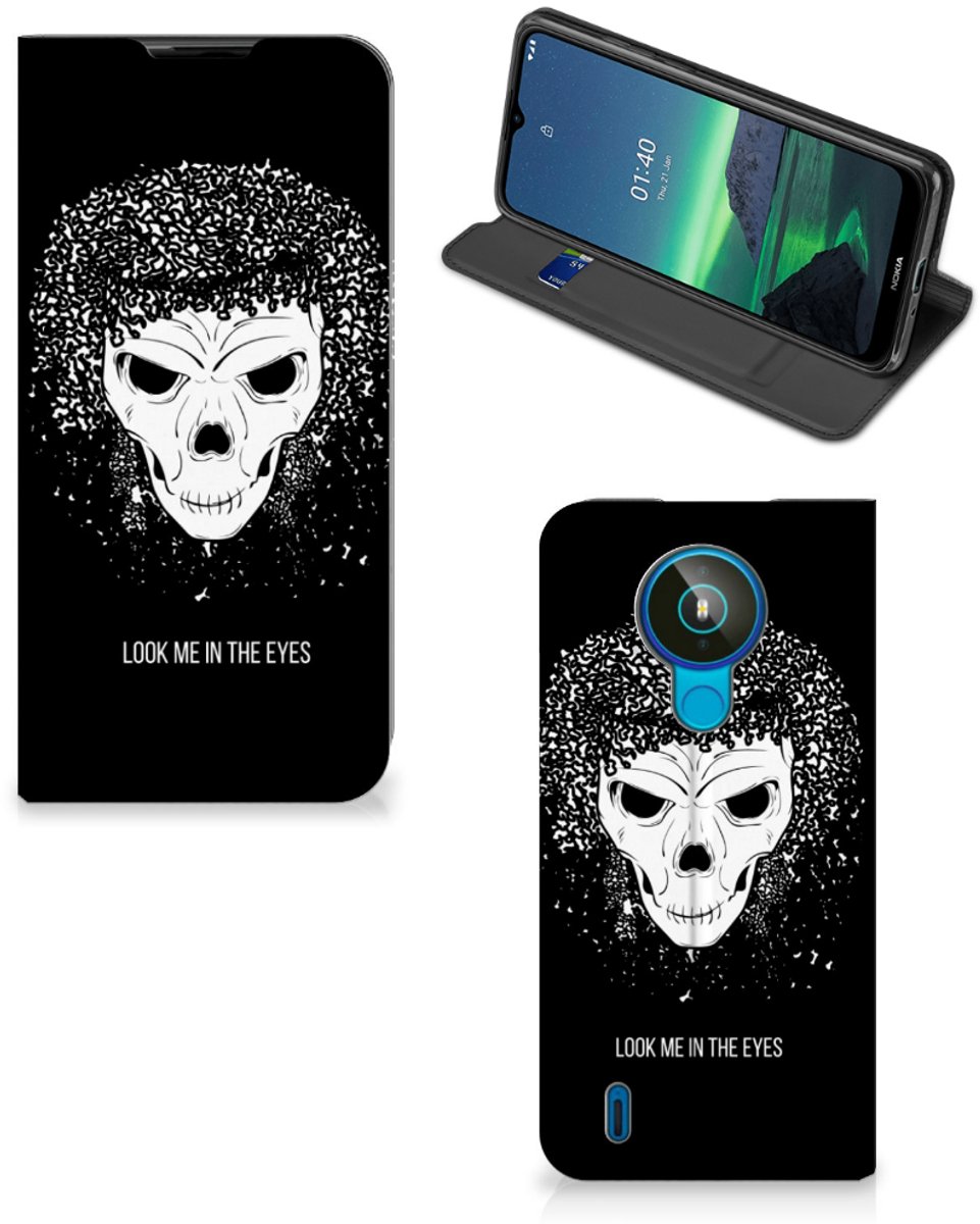 Mobiel BookCase Nokia 1.4 Skull Hair