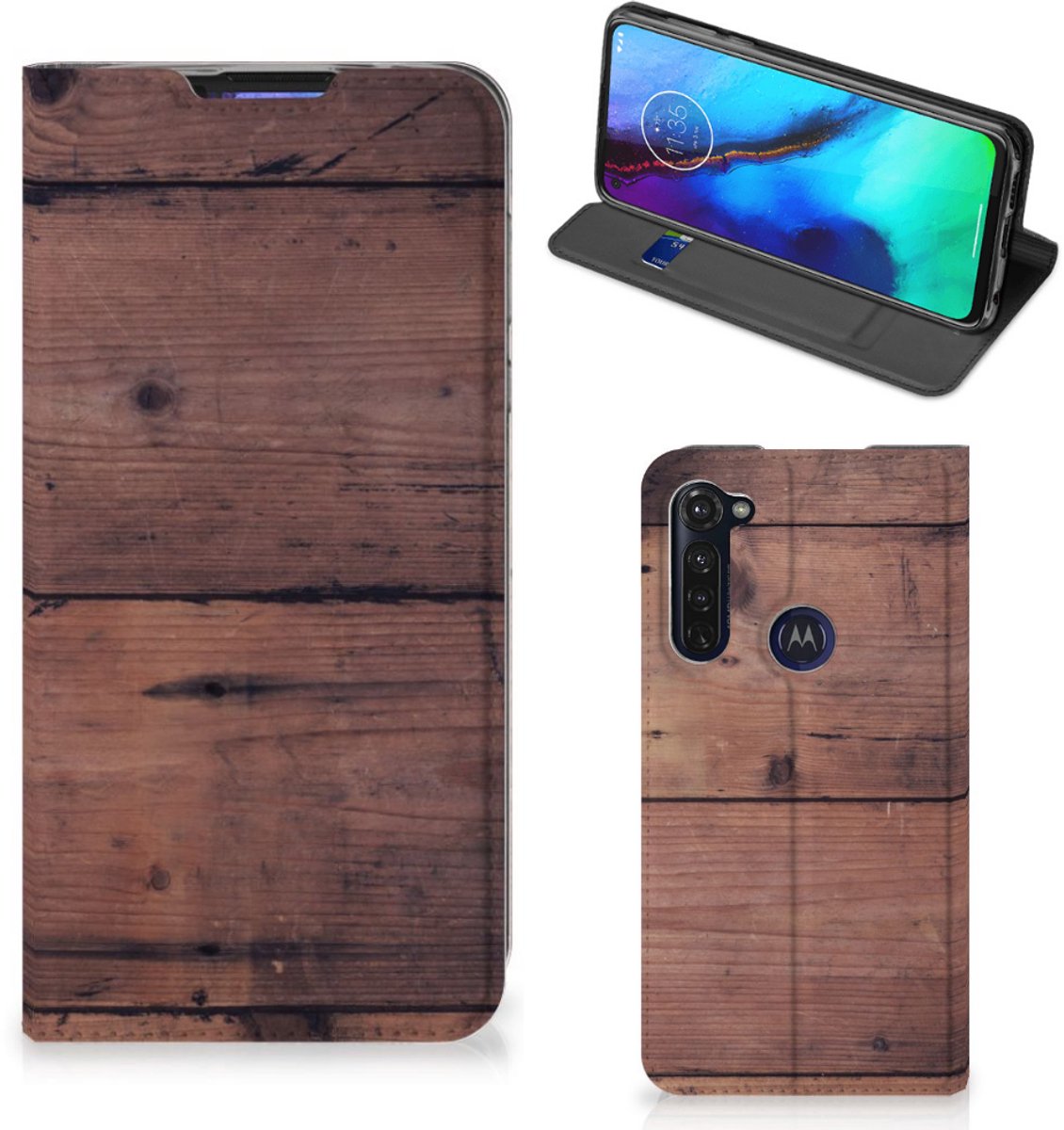Motorola Moto G Pro Book Wallet Case Old Wood