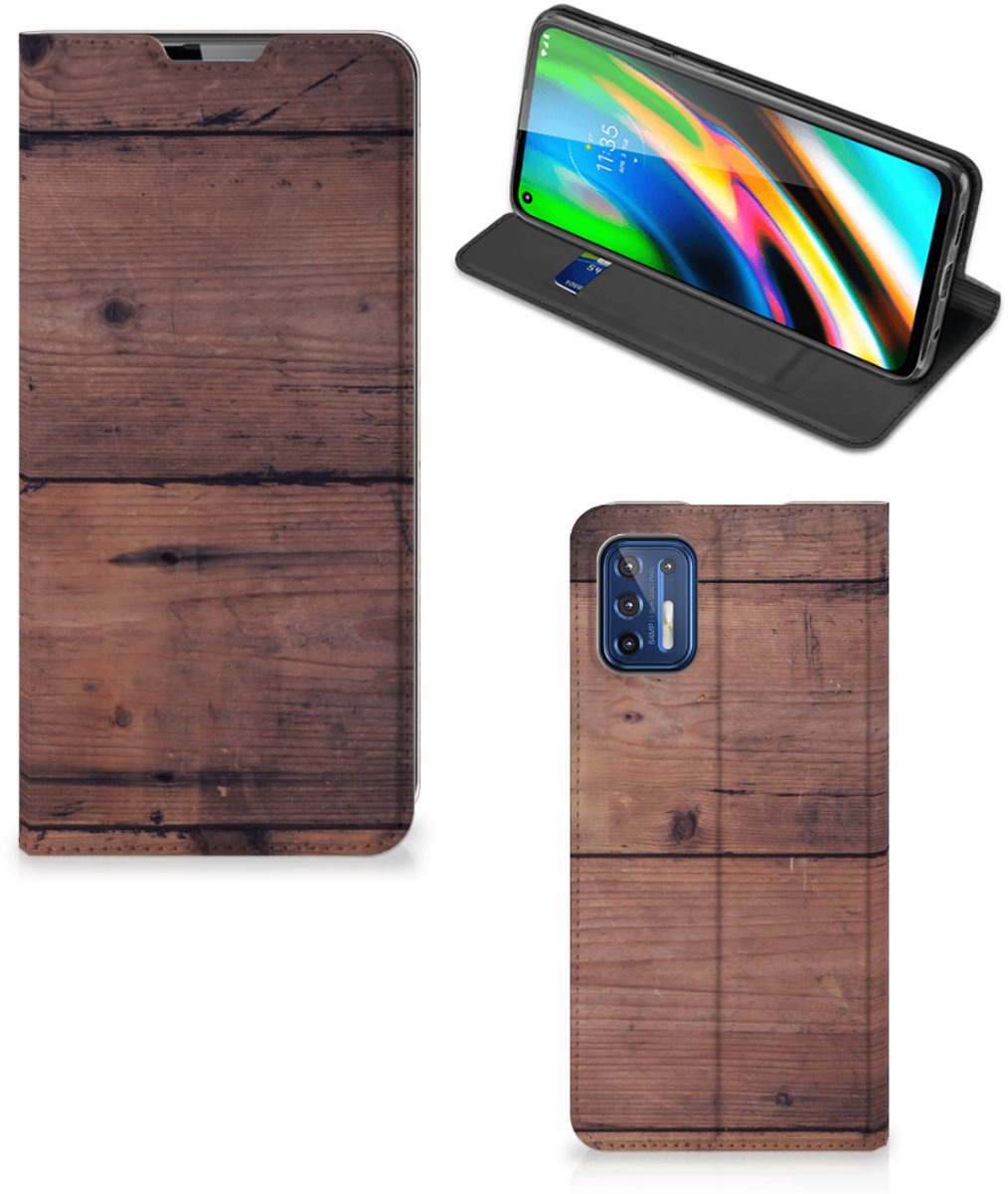 Motorola Moto G9 Plus Book Wallet Case Old Wood