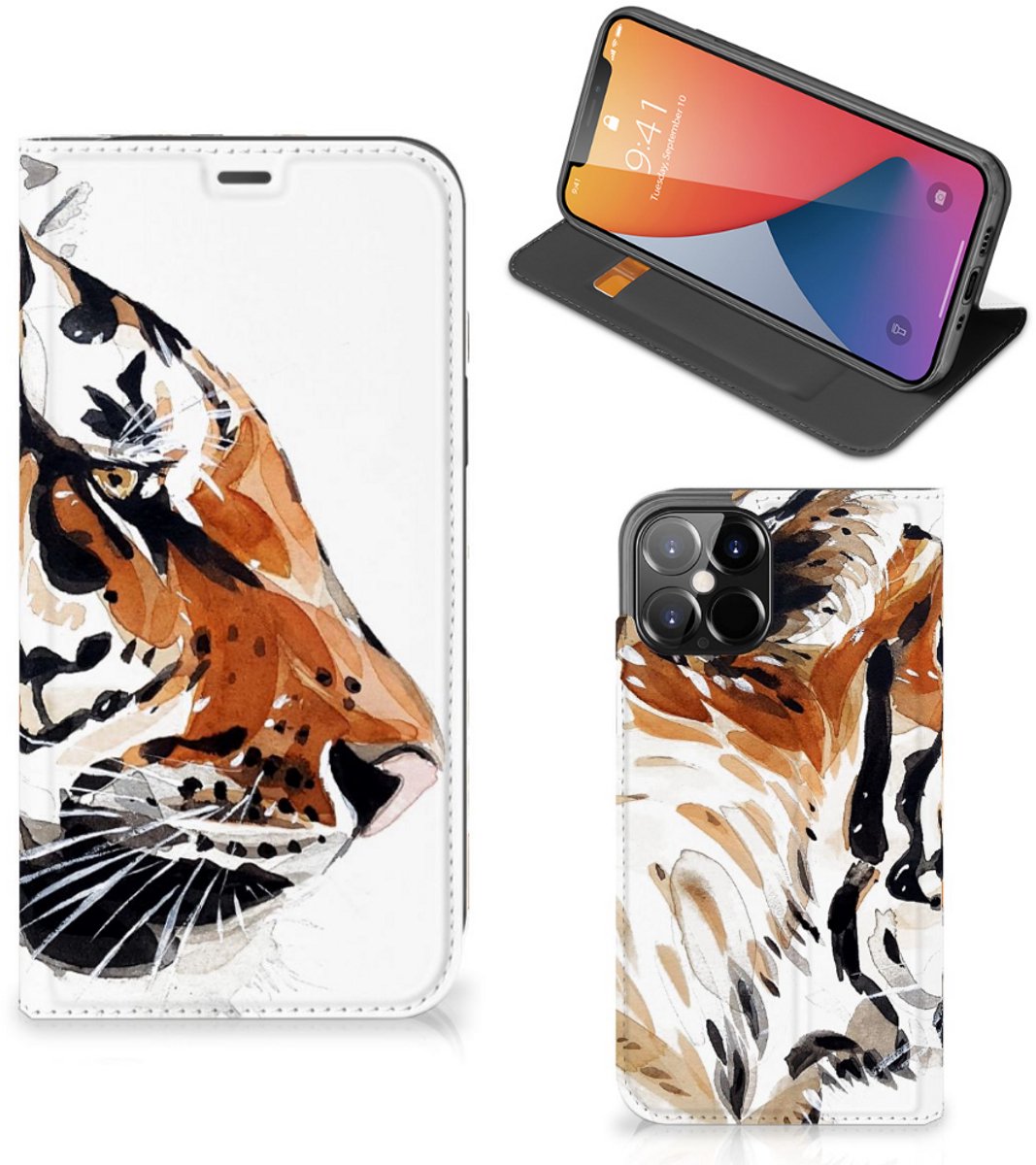 Bookcase iPhone 12 Pro Max Watercolor Tiger