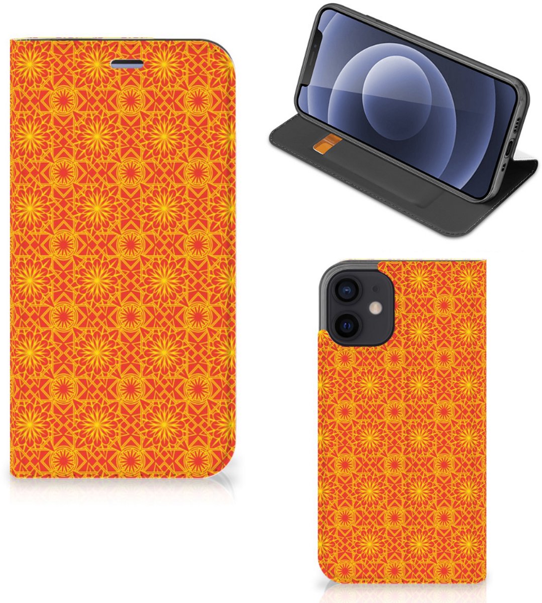 iPhone 12 Mini Hoesje met Magneet Batik Oranje