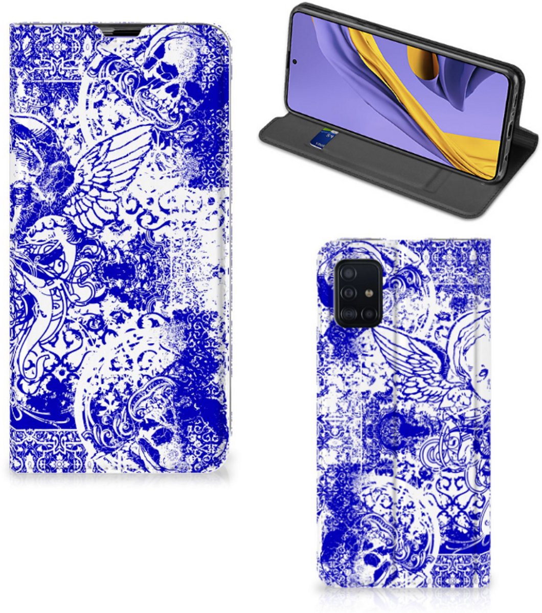 Mobiel BookCase Samsung Galaxy A51 Angel Skull Blauw