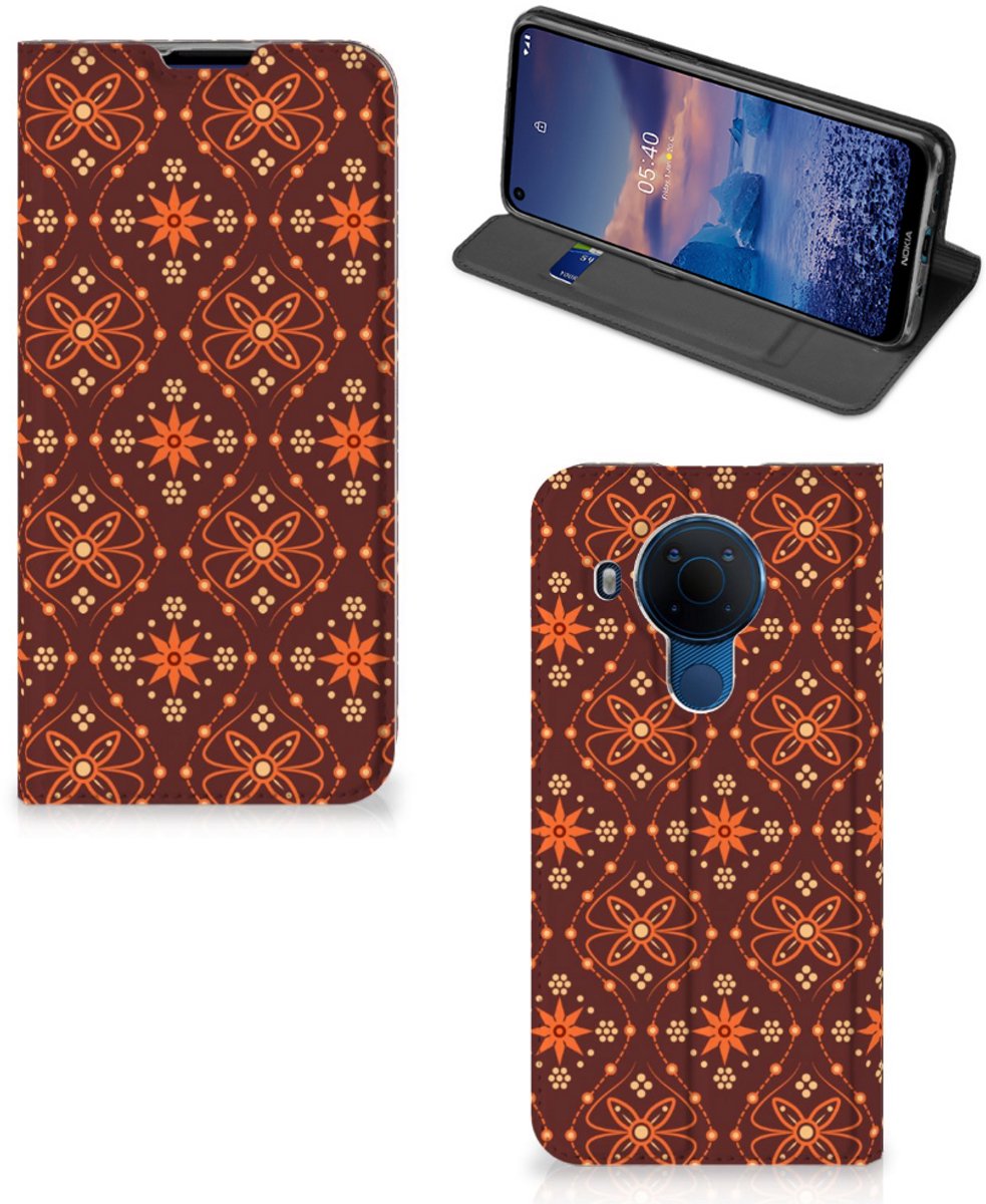 Nokia 5.4 Hoesje met Magneet Batik Brown