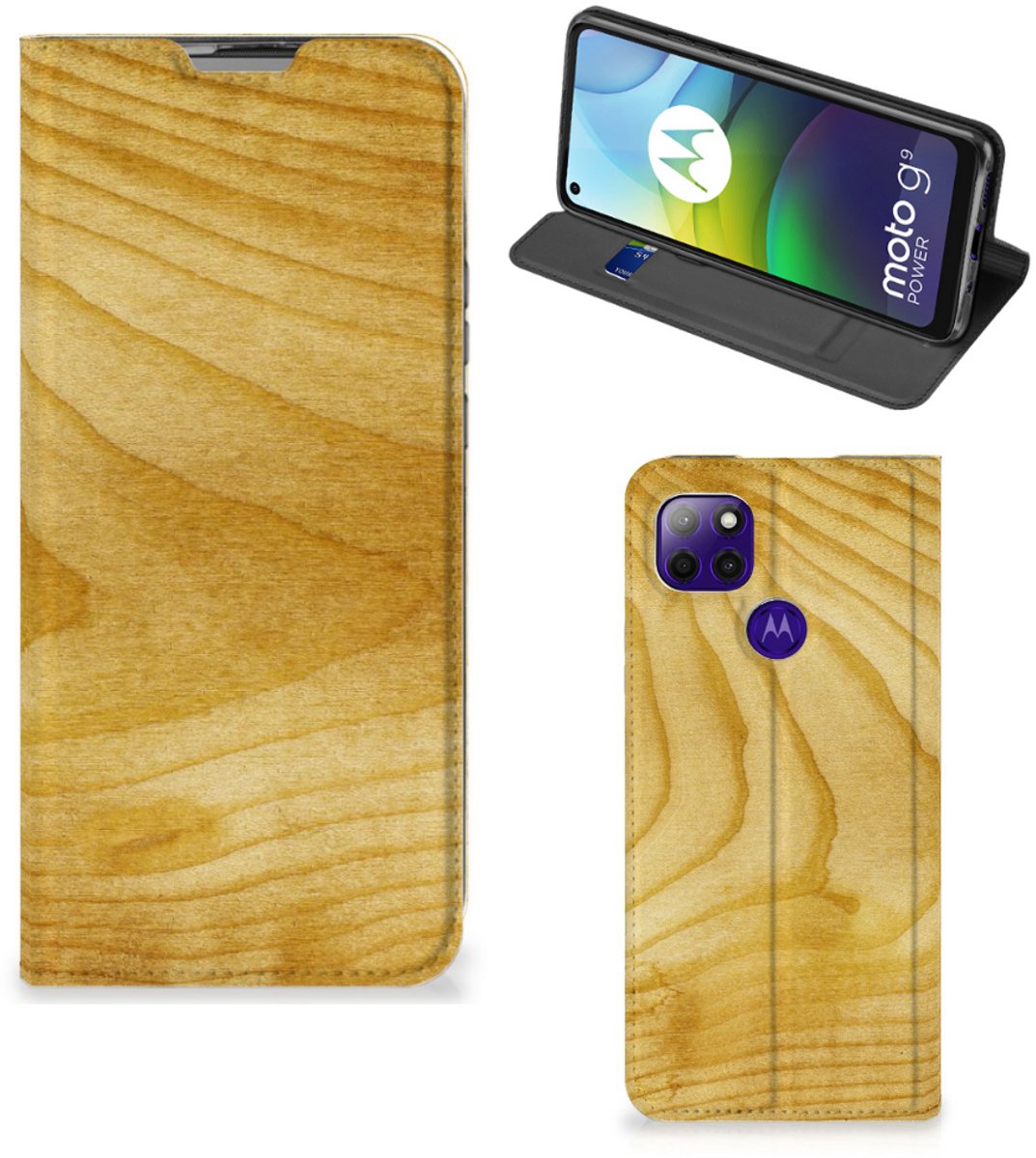 Motorola Moto G9 Power Book Wallet Case Licht Hout