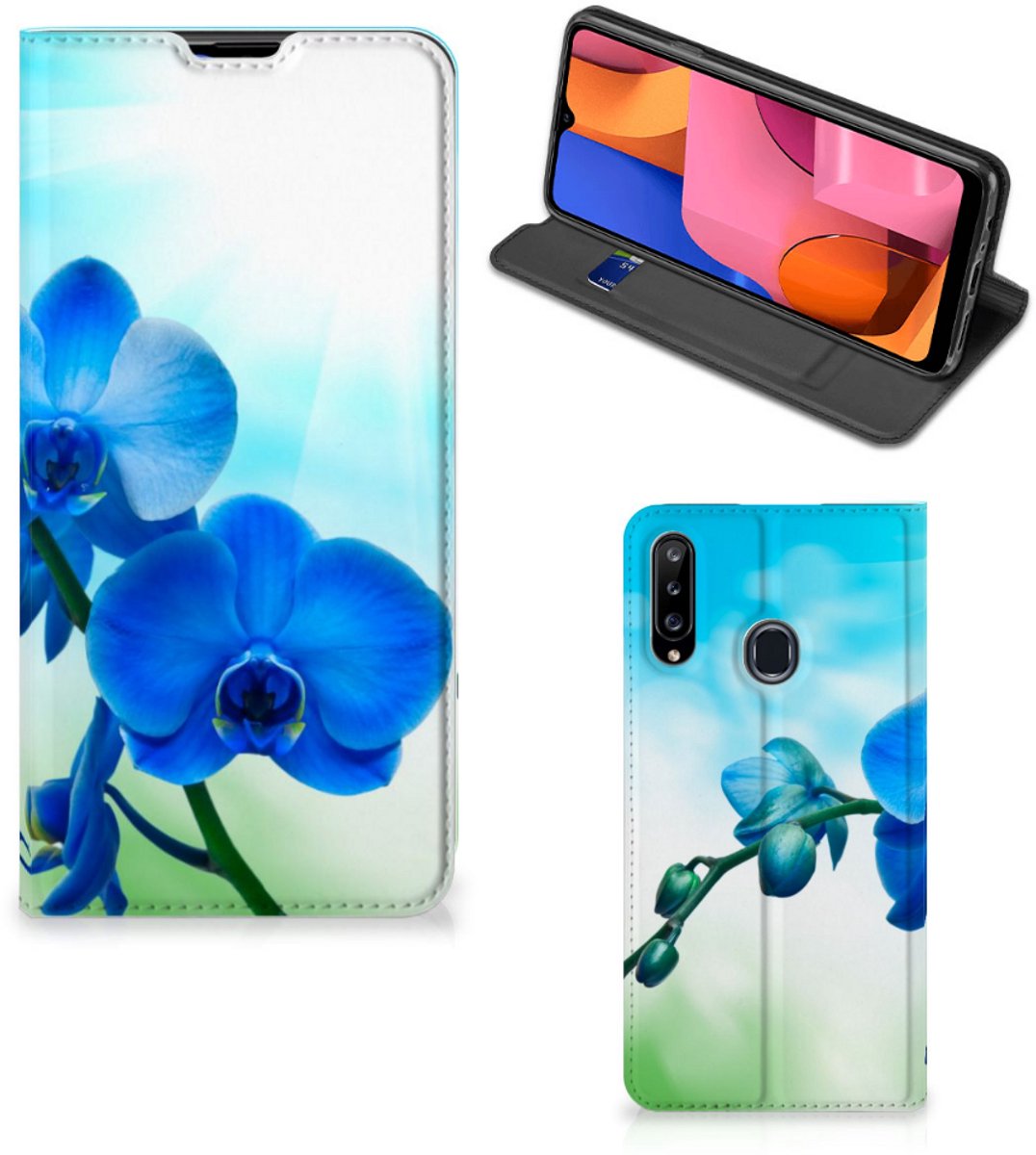 Samsung Galaxy A20s Smart Cover Orchidee Blauw - Cadeau voor je Moeder