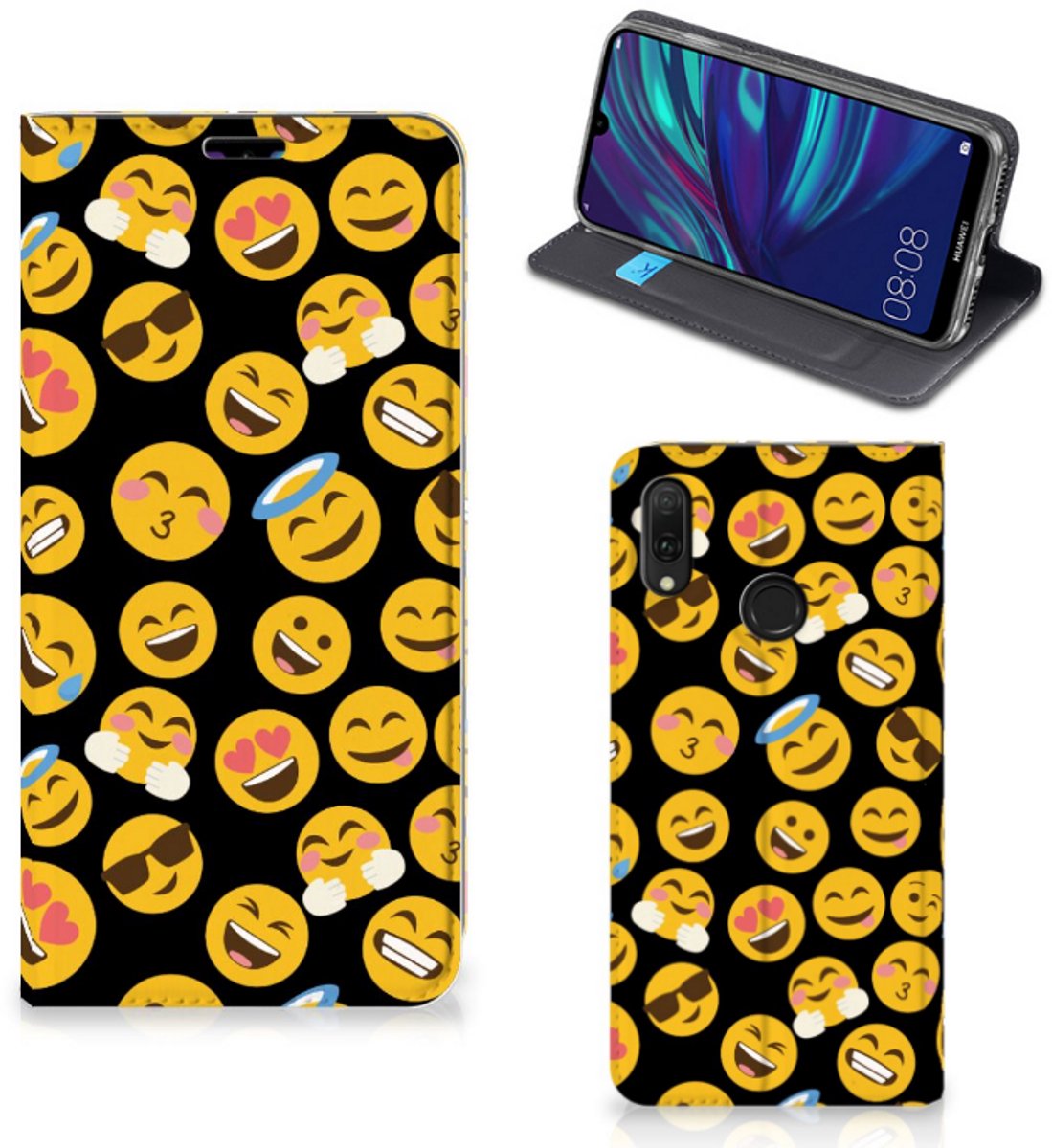 Huawei Y7 hoesje Y7 Pro (2019) Hoesje met Magneet Emoji