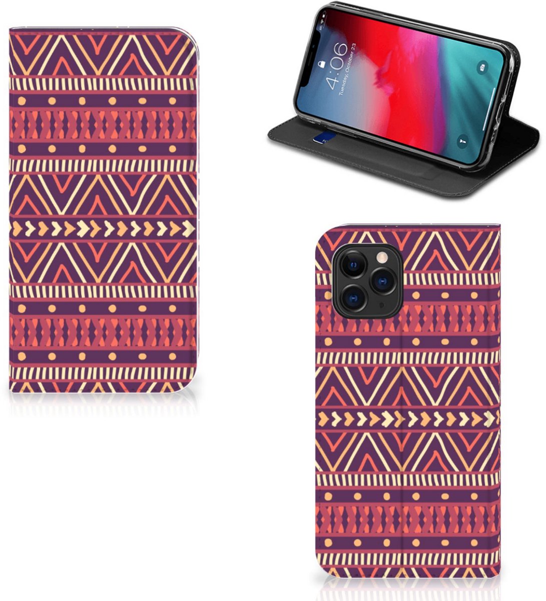 Apple iPhone 11 Pro Hoesje met Magneet Aztec Paars