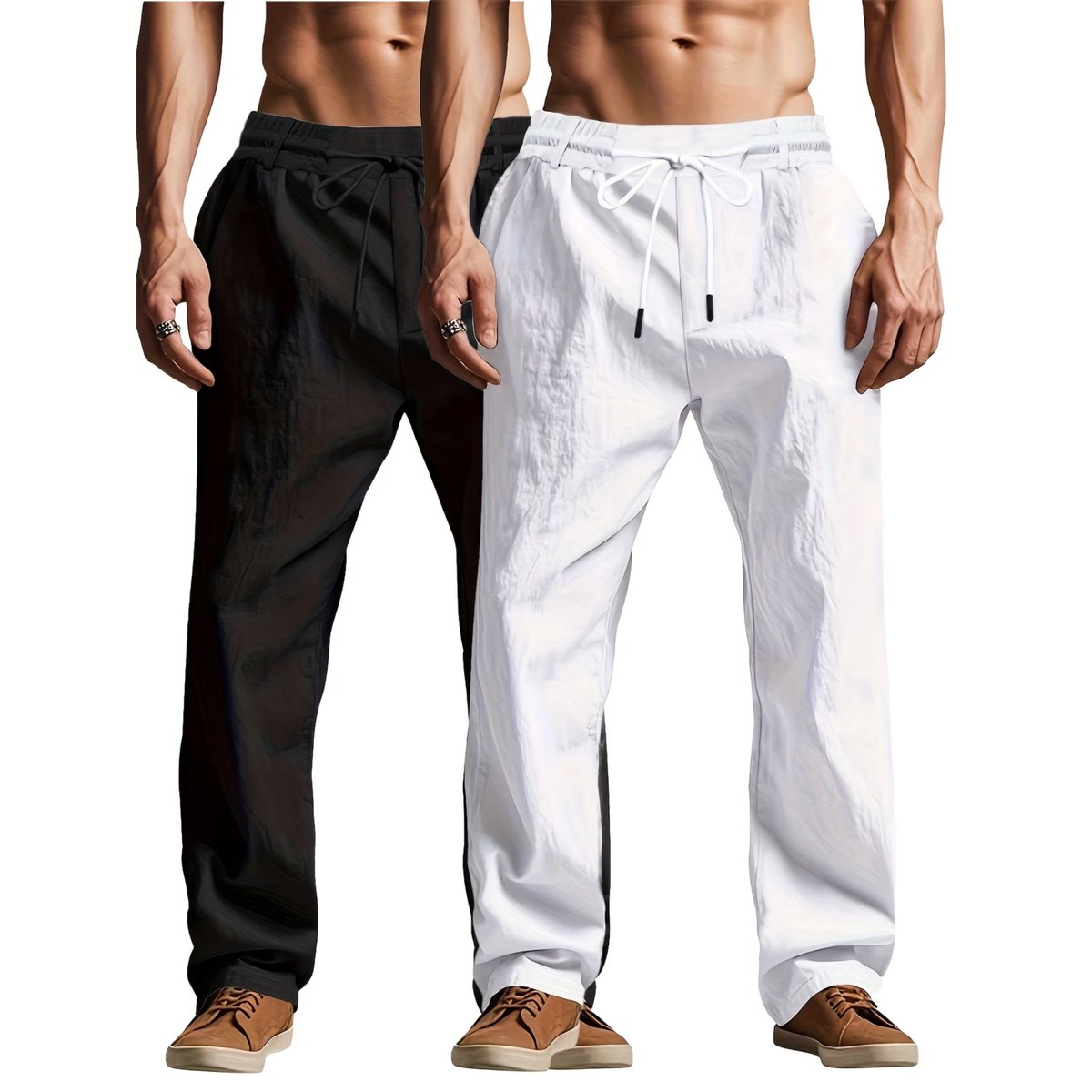 Currero Linnen Broek Heren Zomerbroek Volwassenen Lange Broek Pantalon Strandbroek Zomer Ibiza Stijl Bh