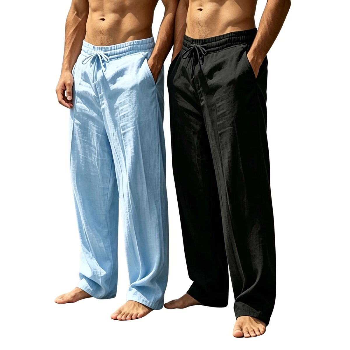 Currero Linnen Broek Heren Zomerbroek Volwassenen Lange Broek Pantalon Strandbroek Zomer Ibiza Stijl Lichtgrijs Links