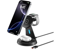 Draadloze Oplader met Mag-Safe – 3-in-1 Oplaadstation voor Apple – 15W Snel Inductief Oplaadstation – Geschikt voor iPhone 17/16/15/14/13/12 – Geschikt voor AirPods 4/3/2/Pro – Geschikt voor Apple Watch 10-2/SE/Ultra/Ultra 2