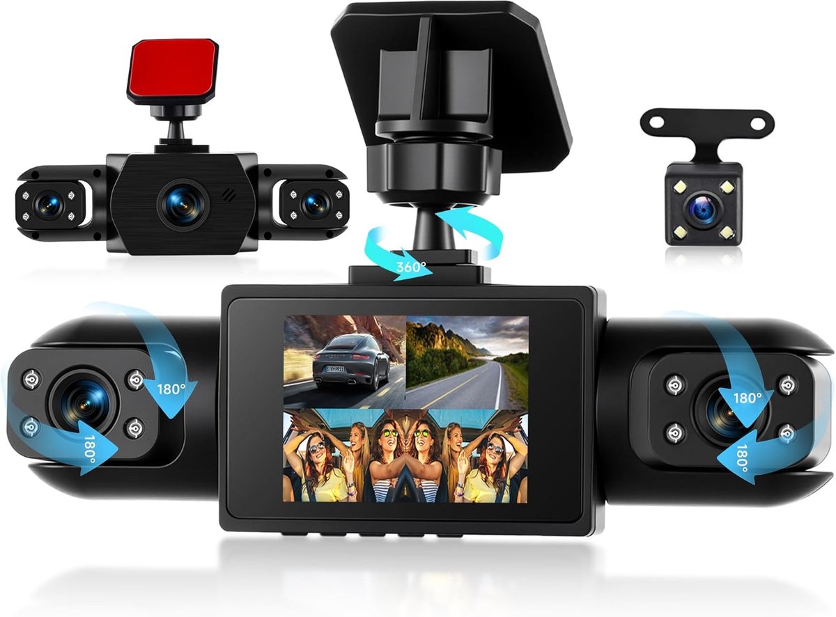 Ingebouwde 360° Voor- en Achterbinnen Camera – 4 Kanalen – 1080p Dashboardcamera – 2" IPS Dashcam