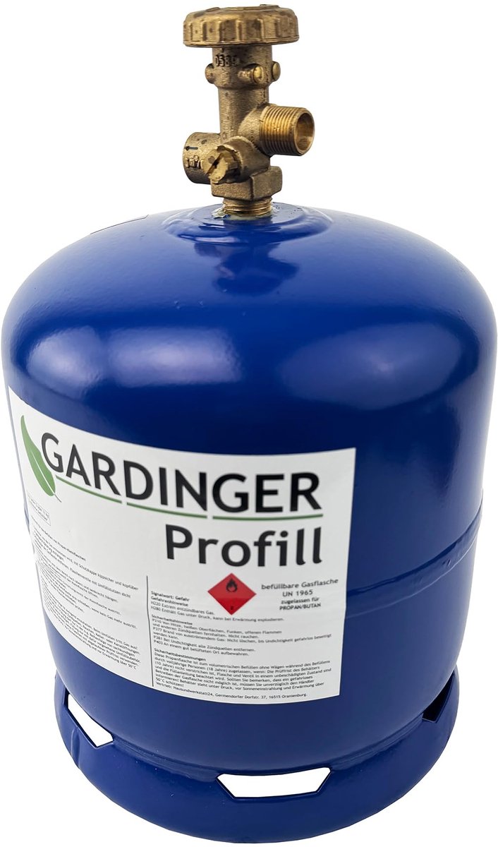GARDINGER Actieset lege vulbare propaangasfles van 2,5 kg met veiligheidsventiel, adapter vulslang (alternatief voor GAZ R907) — afbeelding 3