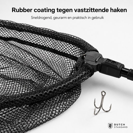 Landingsnet Telescopisch - Opvouwbaar Schepnet 35 x 35 cm - Rubber Coating - Zwart — afbeelding 3