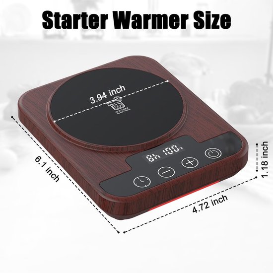 Fermentatieverwarmer - Verwarmingsmat voor Zuurdesemstarter - Nauwkeurige Temperatuurregeling - Zuurdesem - Thermostaat - Met 12-Uurs Timer - Nauwkeurige Thermostaatregeling (70-100°F) - Slimme Geheugenfunctie - Geschikt voor Potten Tot 40 Oz — afbeelding 4