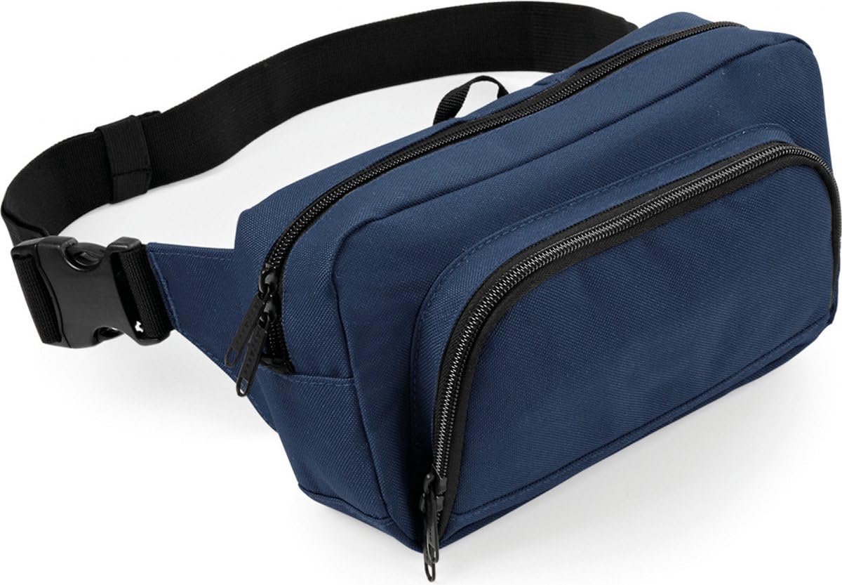 Okado Heuptas Navy Blauw 2,5 Liter – Polyester Waistpack met Verstelbare Band, Achtervak, Mesh Binnenvak en Sleutelhaak – 24 x 13,5 x 9 cm