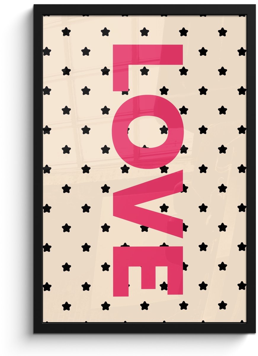 FrameYourWall Poster in lijst - Fotolijst 40x60 cm - Posters - Love - Stippen - Roze - Posterlijst zwart - Decoratie - Wanddecoratie woonkamer - Muurdecoratie slaapkamer