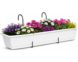 Geli Plantenbak Balcony - wit - met metalen ophangbeugels - 80 x 18 x 15 cm - hard kunststof - langwerpig -