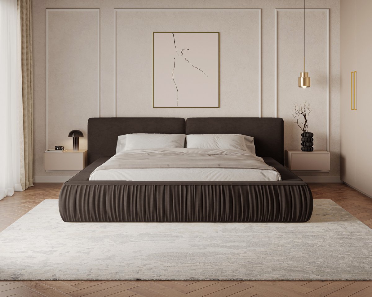 AJE Meubles B.V. Gestoffeerd Bed 08 met Opbergruimte en Houten Lattenbodem 180x200 cm - Donkerbruin (Riviera 28)