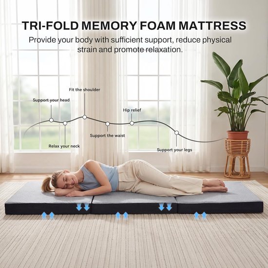 Opvouwbare Matras - Vouwmatras Logeren - Ruimtebesparend Slapen - Wasbare Hoes - 120 x 190 cm - Grijs zwart — afbeelding 2