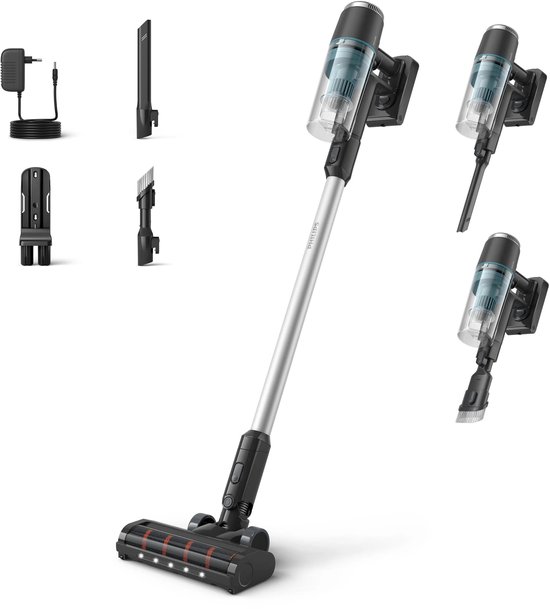 Philips Steelstofzuiger Draadloos XC3031/01 - Zuigmond met LED verlichting - Zonder Zak - Met Kruimeldief - Batterijduur tot 60 min - Lichtgewicht - Matzwart
