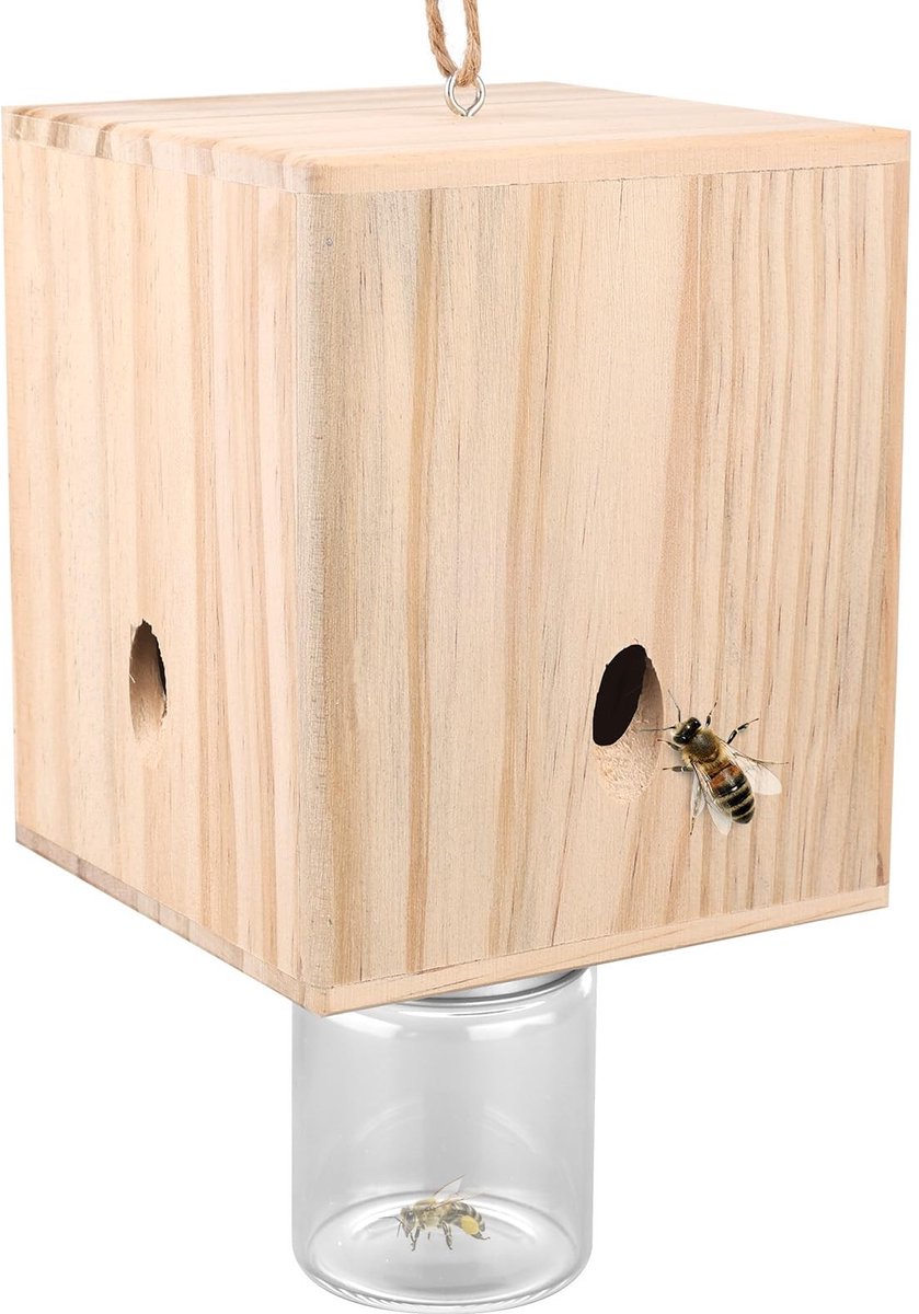 Dailygoods - Houten Timmermans Bijenval met Glazen Pot