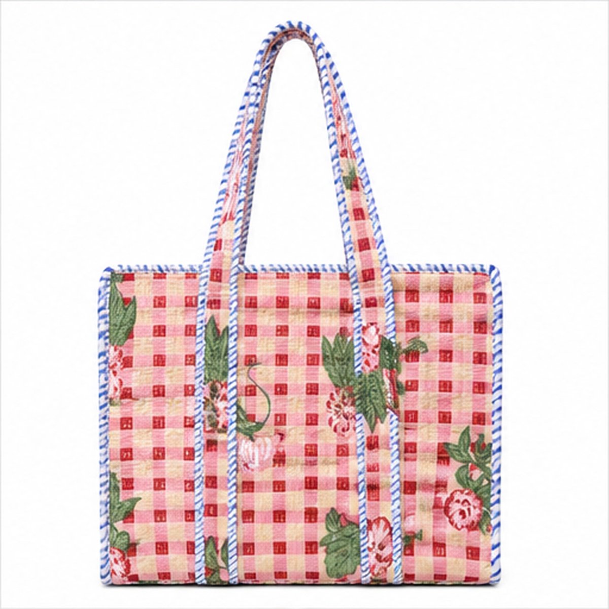 HS Stoffen Tas - Meerdere Prints - Pink Gingham Floral - Maat One Size