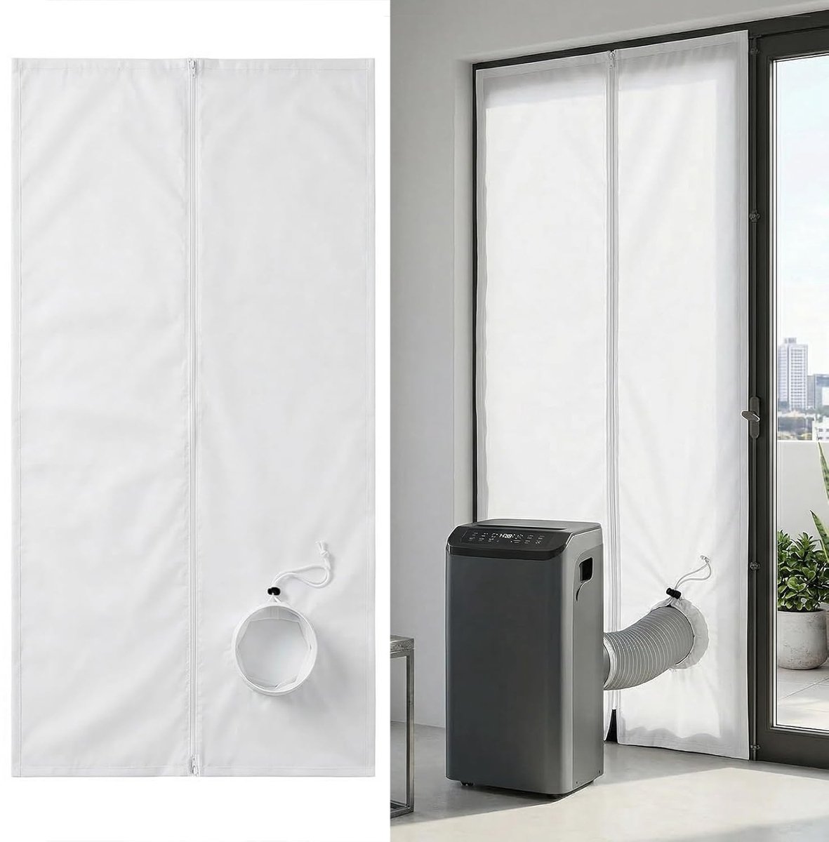 Türafdichting voor Mobiele Airco – 120x240cm met Trekkoord & 8m Klittenband – voor Balkondeur – Wit – 1 Set