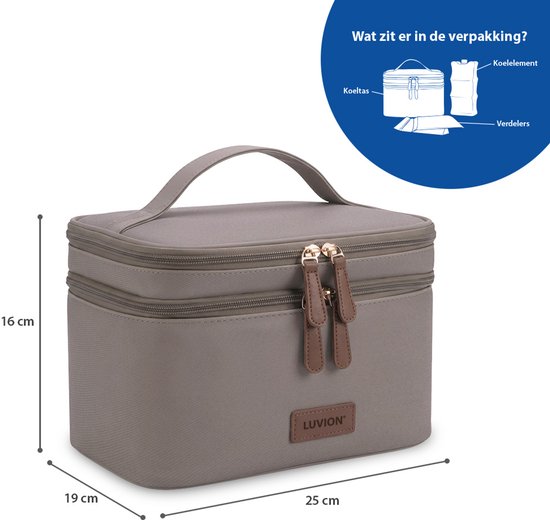 LUVION® Luxe Borstvoeding Kolftas - Geïsoleerde Moedermelk Koeltas met Koelelement - Flessentas voor Onderweg - Moedermelk tot 12 uur Koel - Taupe van Luvion — afbeelding 2